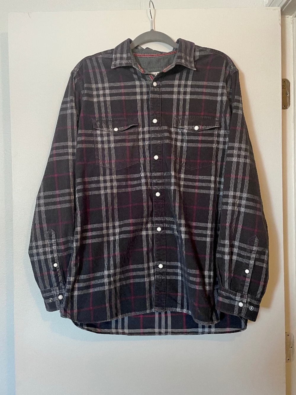 32 Bar Blues Men’s Plaid Corduroy Snap Button Down Shirt